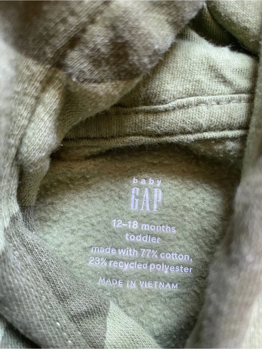 GAP Olive Green Hooded Sweatshirt with Dark Olive Wave Print